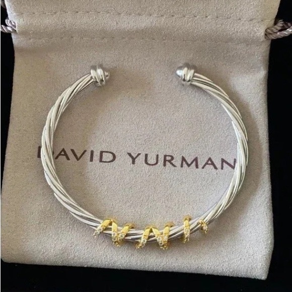 David Yurman 4mm Silver and Gold Cable Bracelet Sz M - Picture 5 of 6